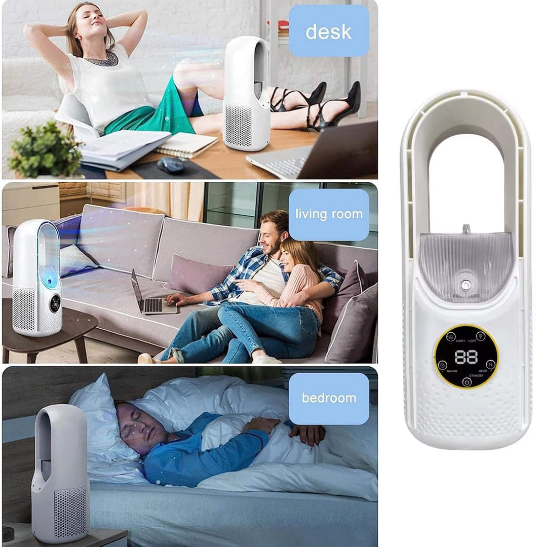 Desktop portable bladeless air conditioner for quiet personal cooling. Perfect office essential & home comfort.