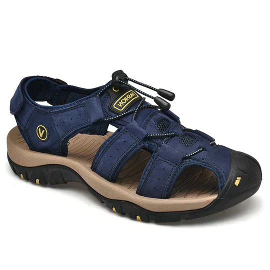 Adjustable men's closed-toe orthopedic sandals for arch support, offering foot pain relief.