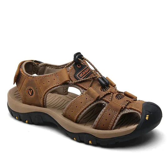 Stylish men's closed-toe walking sandals with orthopedic arch support for ultimate comfort.