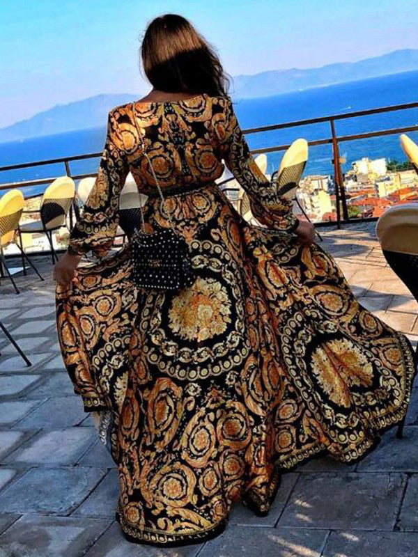 Stylish women's long sleeve boho wrap maxi dress, perfect for summer with a tasteful slit.
