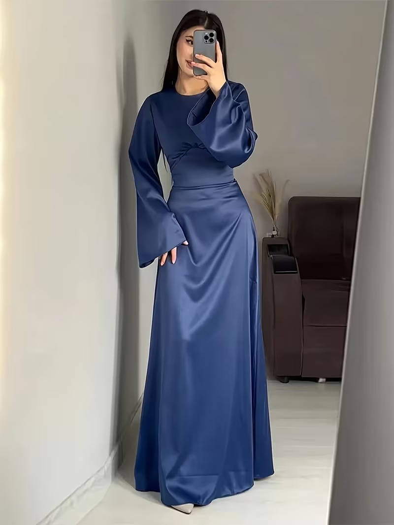 Women's timeless flared sleeve maxi party dress, elegant formal wear for evening events.