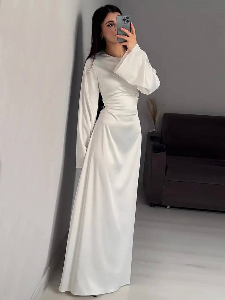 Women's timeless flared sleeve maxi dress, ideal for weddings and evening parties.