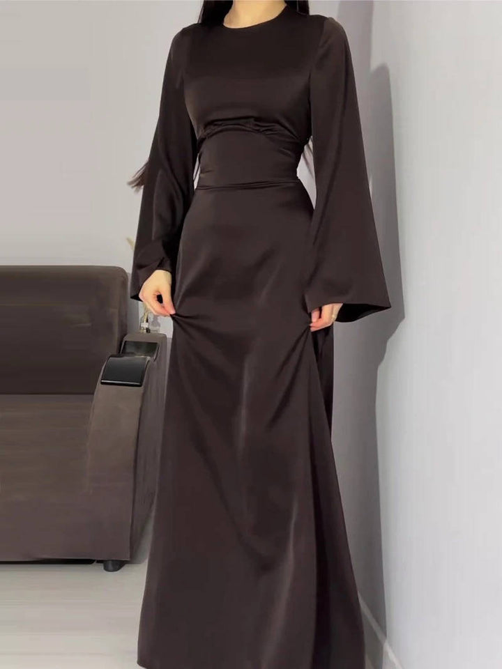 Beautiful women's long flared sleeve party dress, an elegant choice for evening events.