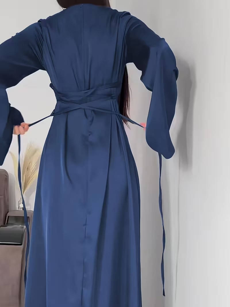 Sophisticated women's long flared sleeve gala dress, perfect for special occasions.