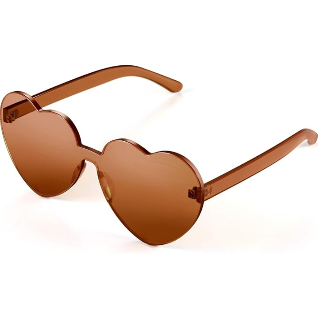 Fashionable rimless heart sunglasses for women, clear lenses, a chic party accessory.
