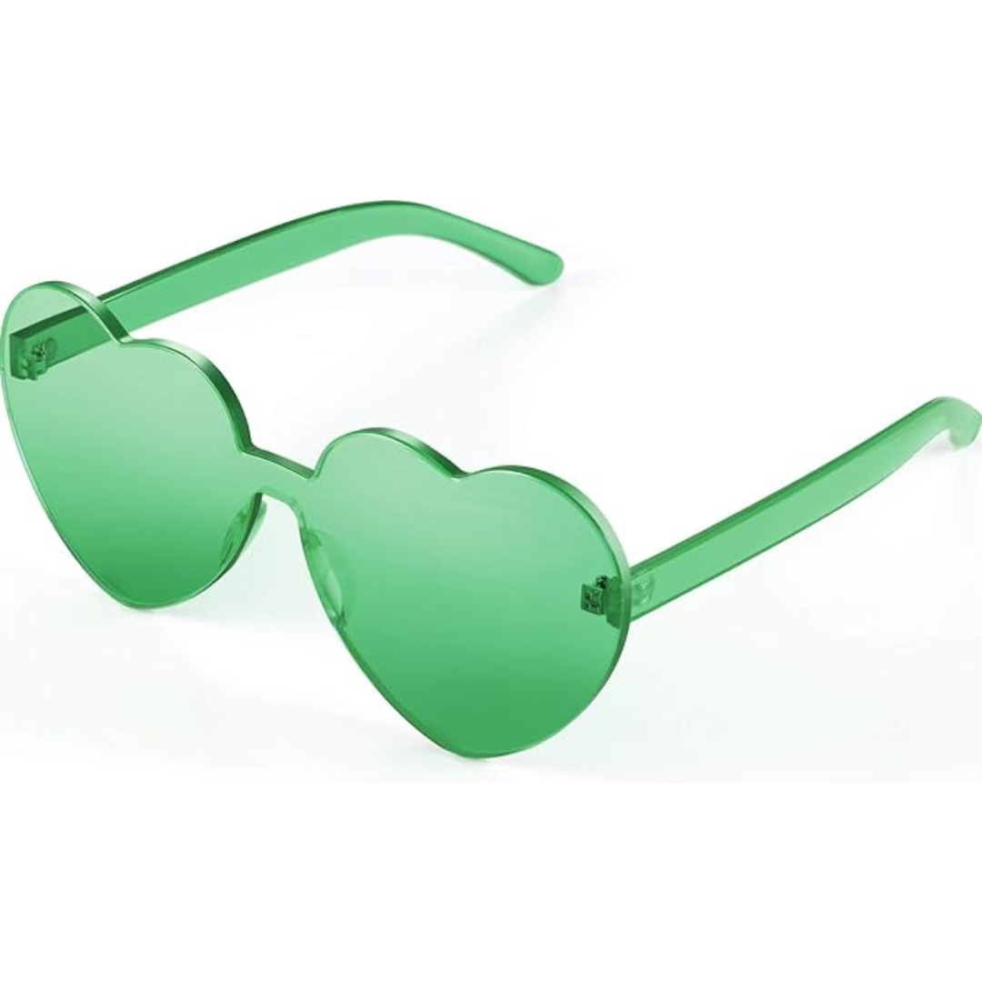 Lightweight rimless heart sunglasses with transparent lenses, a novelty fashion statement.