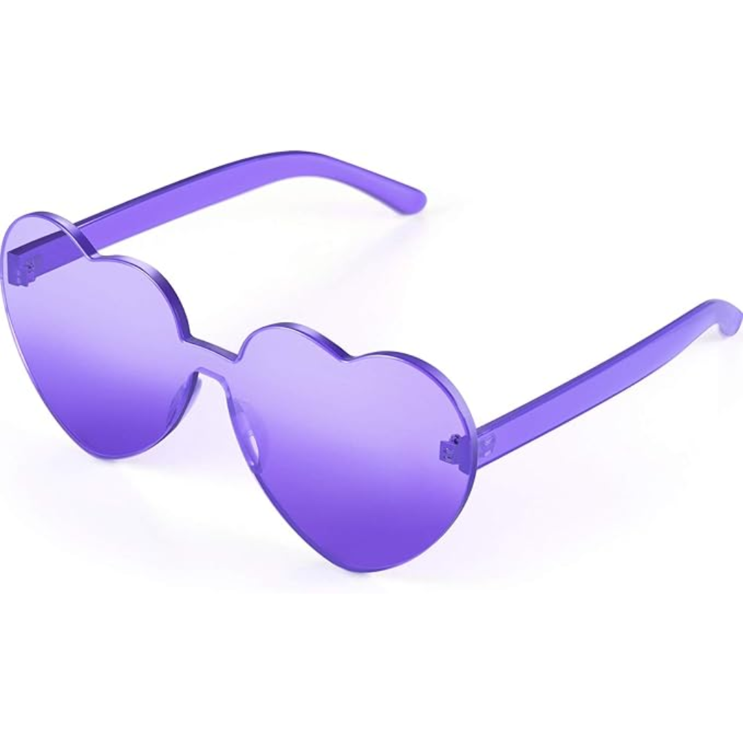 Party-ready rimless heart sunglasses for women, transparent, a fun eye fashion accessory.