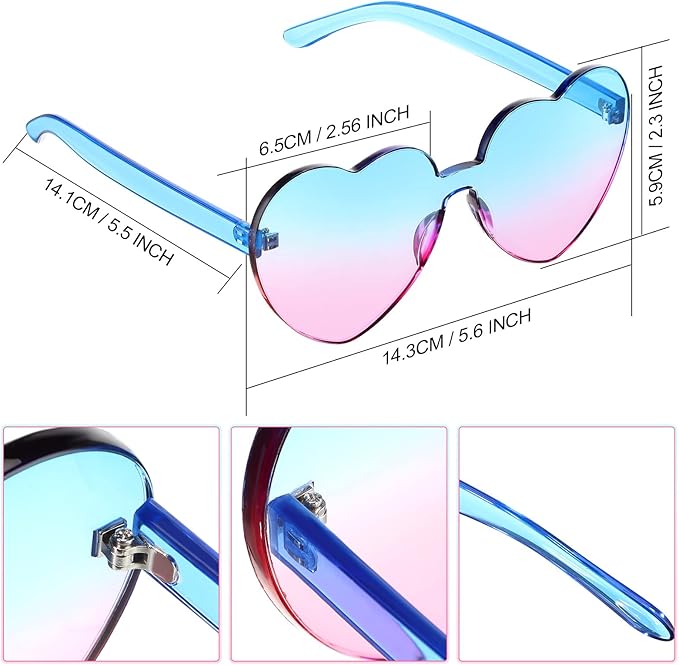 Stylish rimless heart sunglasses with clear lenses for women, a cool festival accessory.