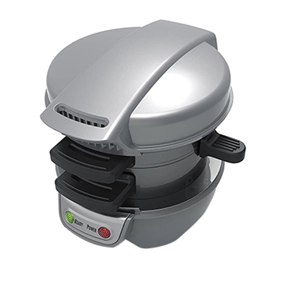 Red Quick Breakfast Sandwich Maker, compact and efficient for home cooking.