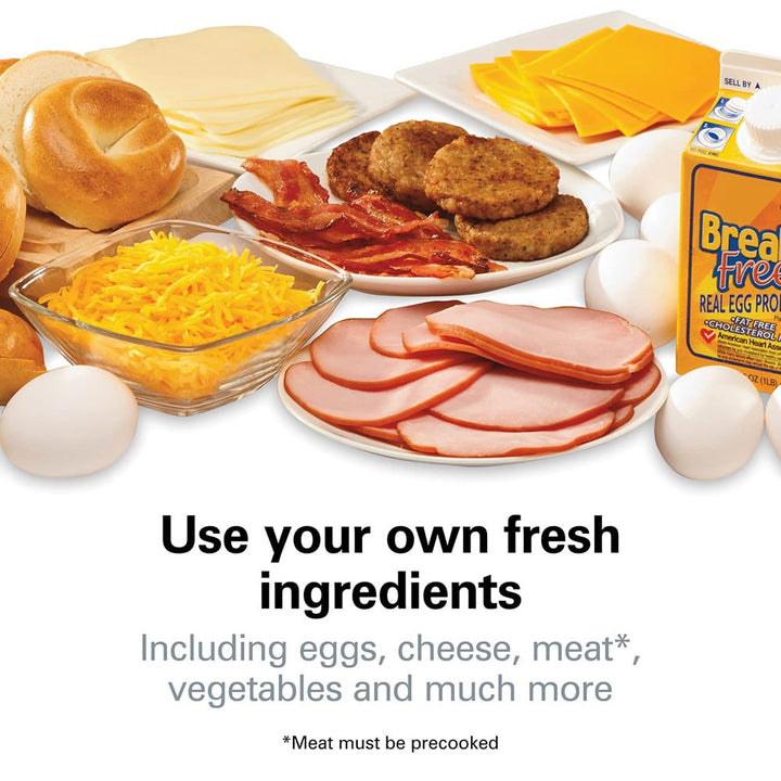 Compact electric panini press & breakfast sandwich maker with nonstick cooking surfaces.