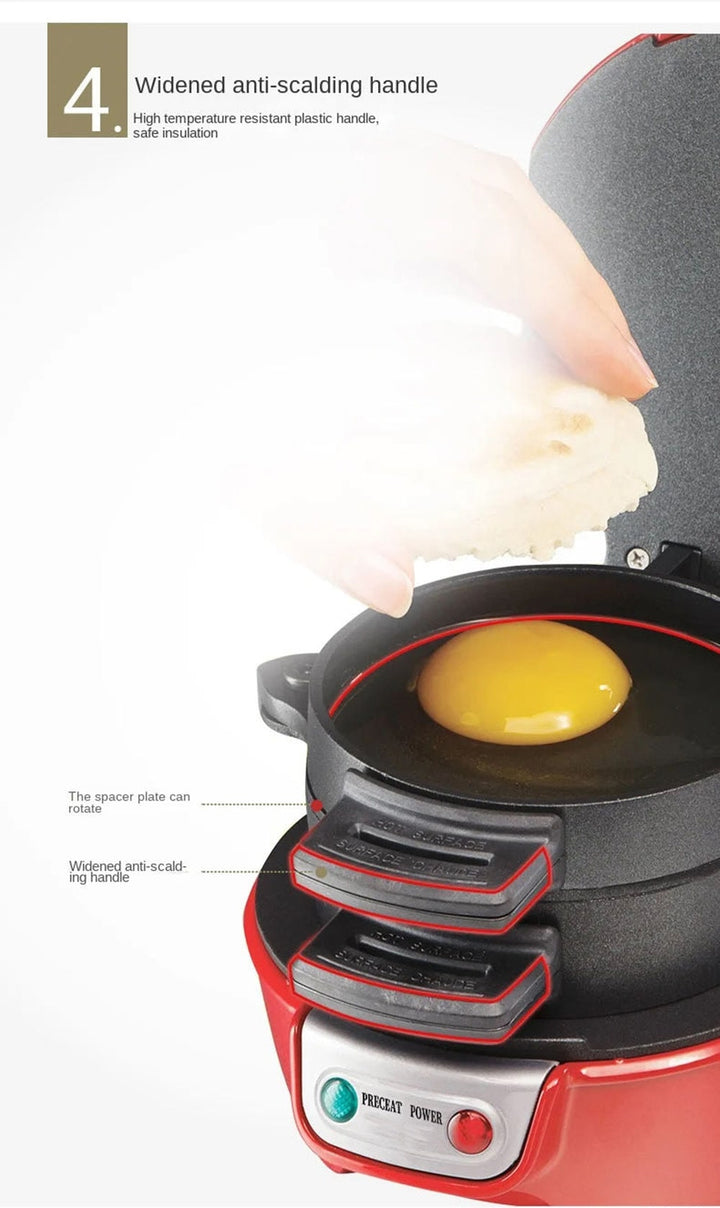 Quick breakfast sandwich maker with nonstick plates, perfect for busy mornings.