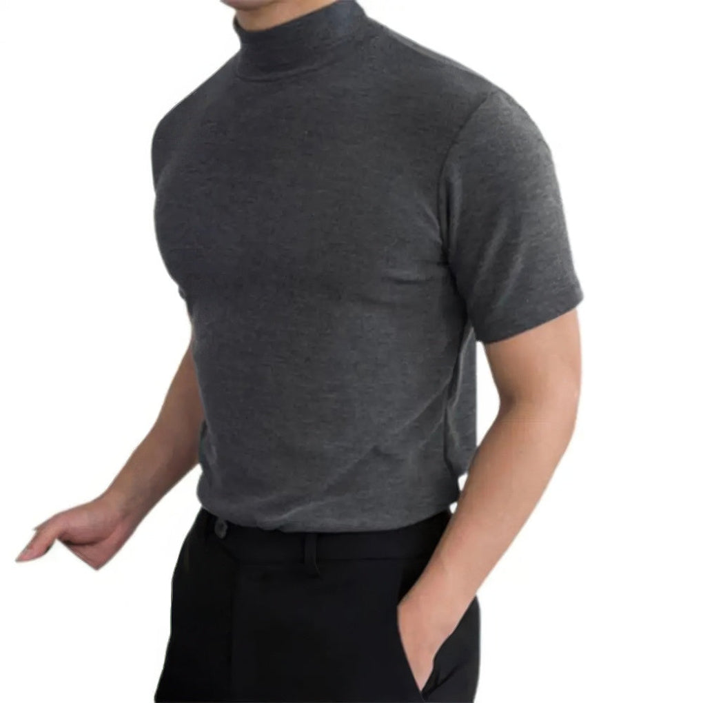 Stylish men's short sleeve turtleneck shirt. A modern, breathable top offering unique comfort for casual summer wear.