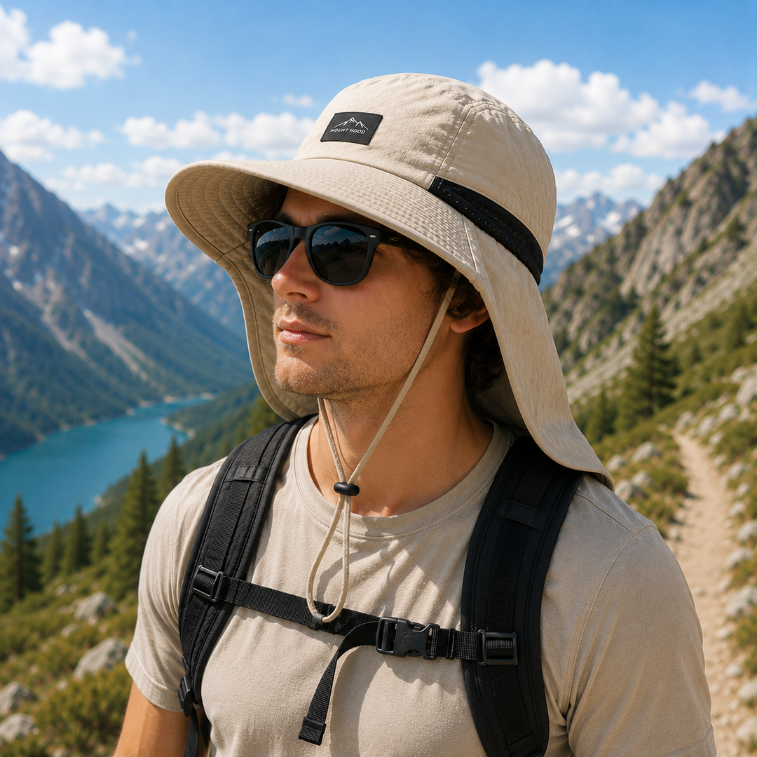 Durable unisex hiking hat with neck flap, offering UPF 50+ sun protection & quick-dry comfort.