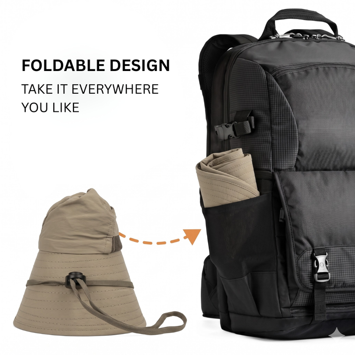 Essential outdoor gear: Unisex UPF 50+ sun hat with neck flap for superior sun protection on trails.