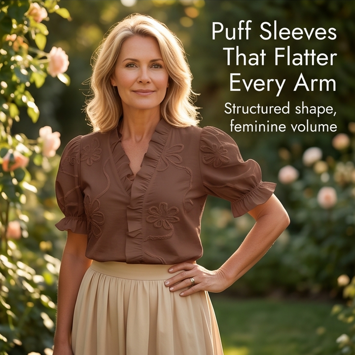 Must-have women's floral embroidered puff sleeve top for spring fashion.