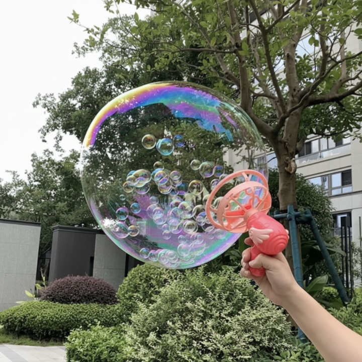 Colorful kids' bubble gun, an automatic toy and party favor, brings interactive fun to any outdoor event.