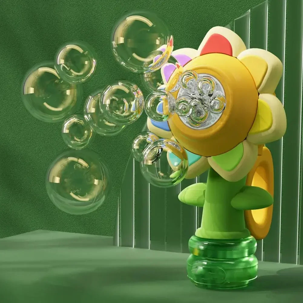 Kids' automatic quick-release bubble maker toy creating a stream of bubbles for outdoor play.