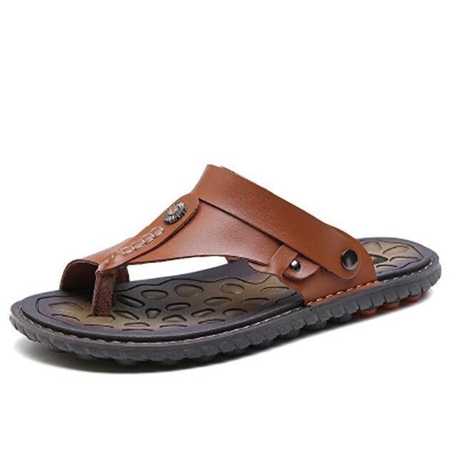 Supportive men's summer sandals, back-strap flip-flops with bunion relief features.