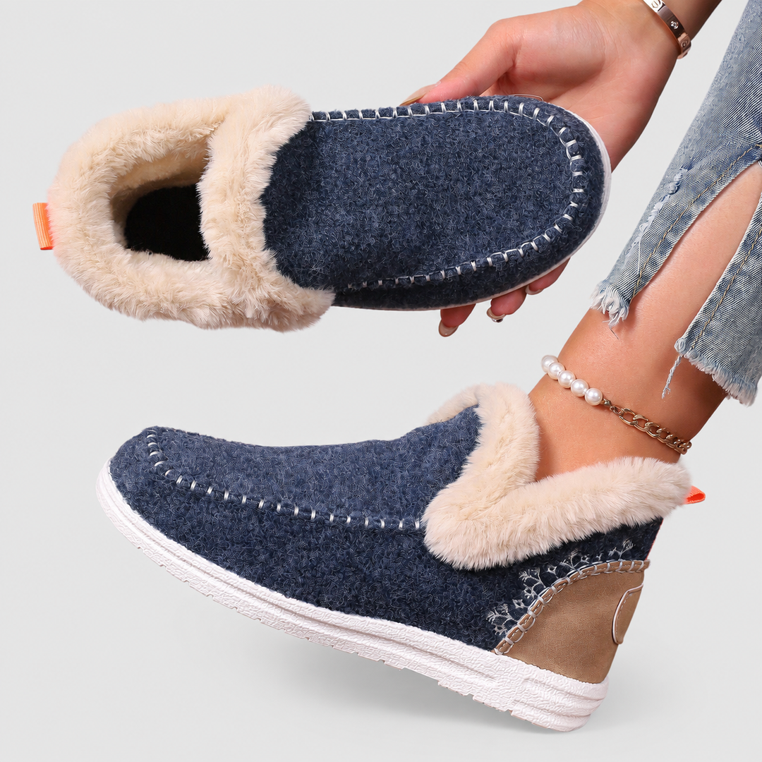 Stack of women's orthopedic house slippers. Cozy, warm, and supportive indoor footwear for ultimate comfort.