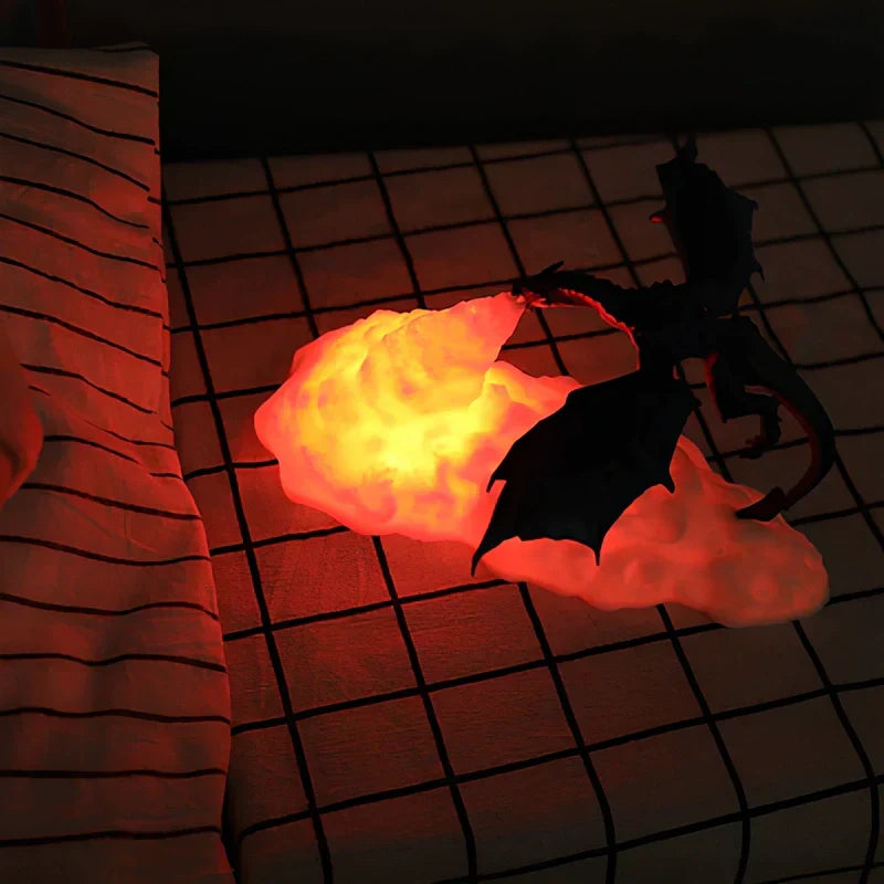 Rechargeable LED dragon night light, intricately 3D printed, ideal for fantasy-themed rooms.