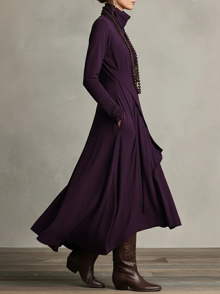 Elegant purple long sleeve maxi dress, a stylish formal evening gown for women.