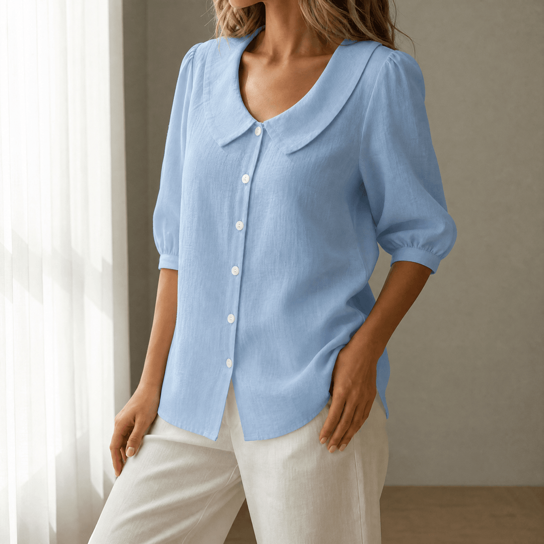 Women's versatile Peter Pan collar blouse, great for everyday chic fashion.