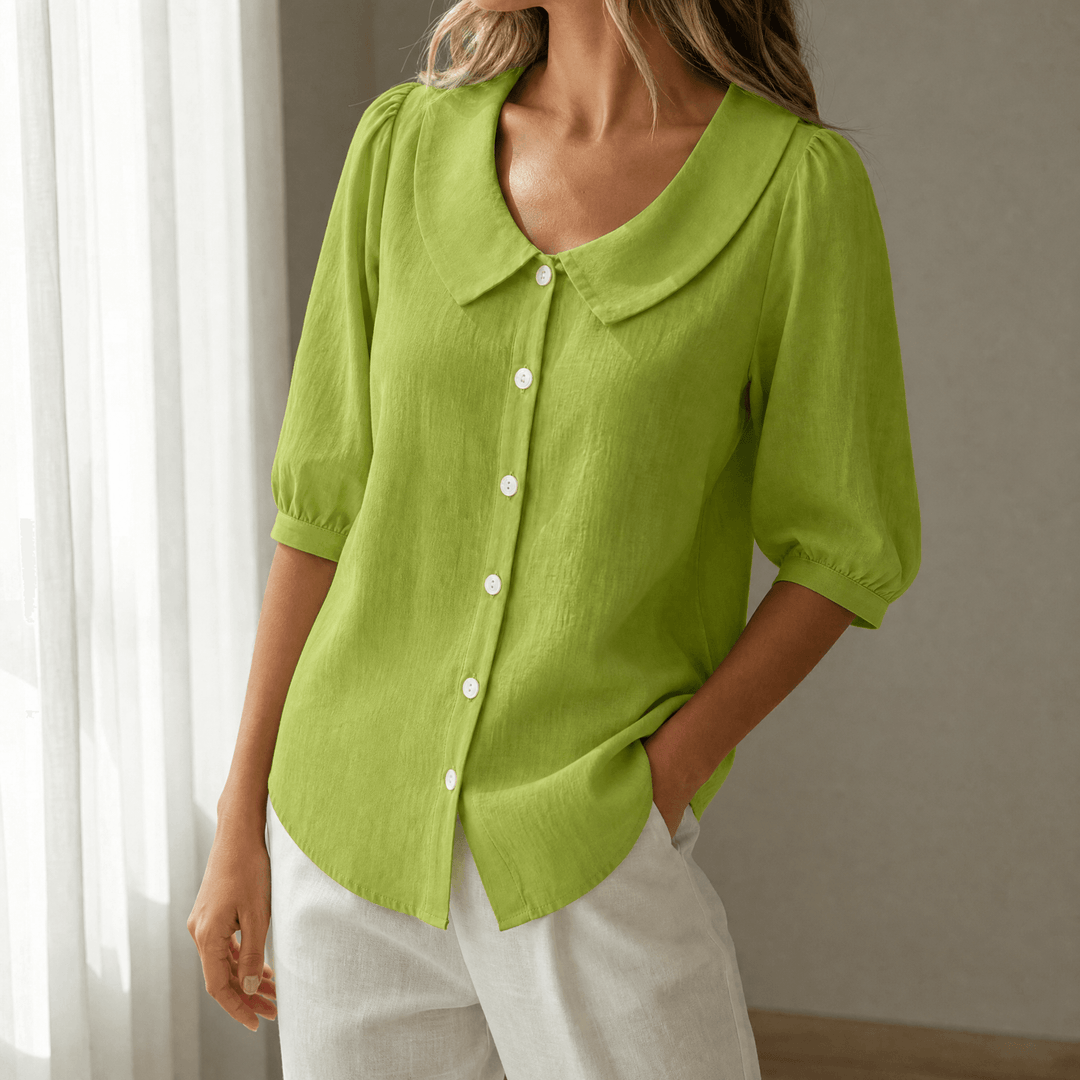 Stylish summer top for women, with a Peter Pan collar & casual chic appeal.