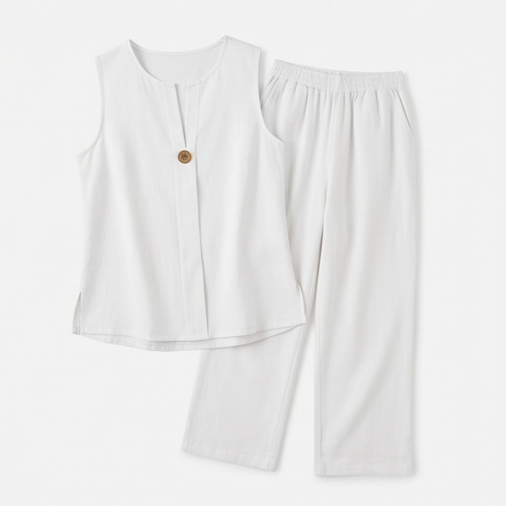 Sleeveless top and wide-leg pants women's co-ord set. A chic two-piece matching outfit for casual wear.