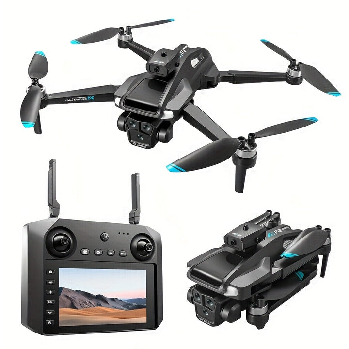Aerial view captured by folding camera drone with triple lens & obstacle avoidance. Perfect for landscape shots.