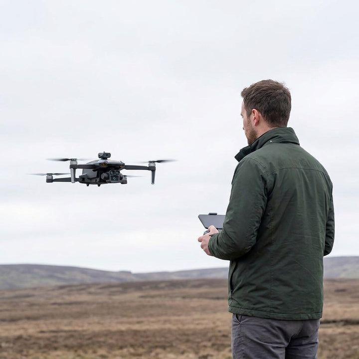 Compact folding camera drone, easy to transport for travel. Features triple lens & obstacle avoidance for aerials.