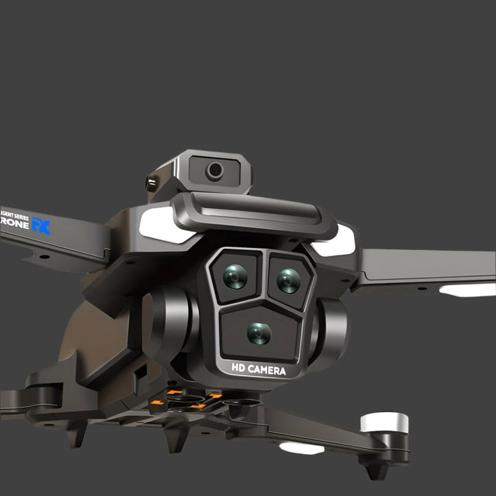 Professional folding camera drone, triple lens, obstacle avoidance for superior aerial photography & videography.