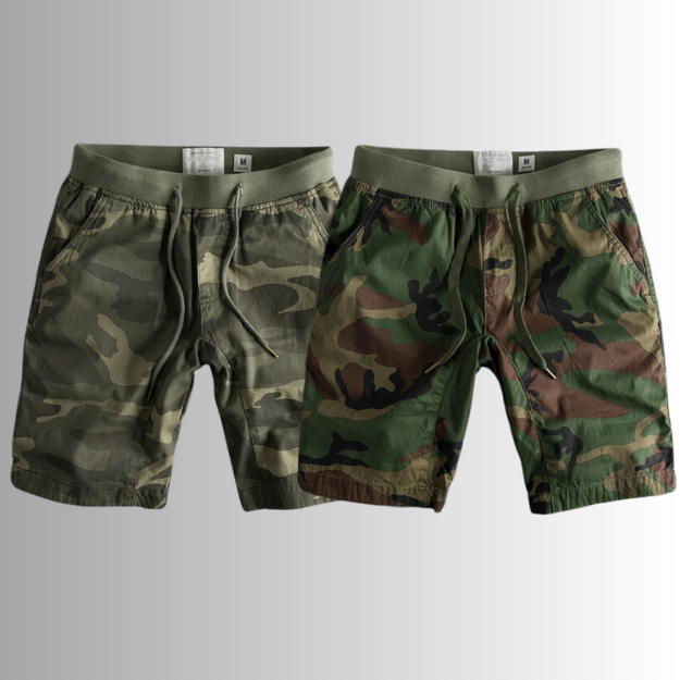 Durable men's camouflage cargo shorts with multiple pockets, ideal for outdoor adventures & casual summer wear.