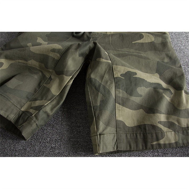 Practical men's camouflage cargo shorts for summer adventures, hiking, camping, or everyday tactical wear.