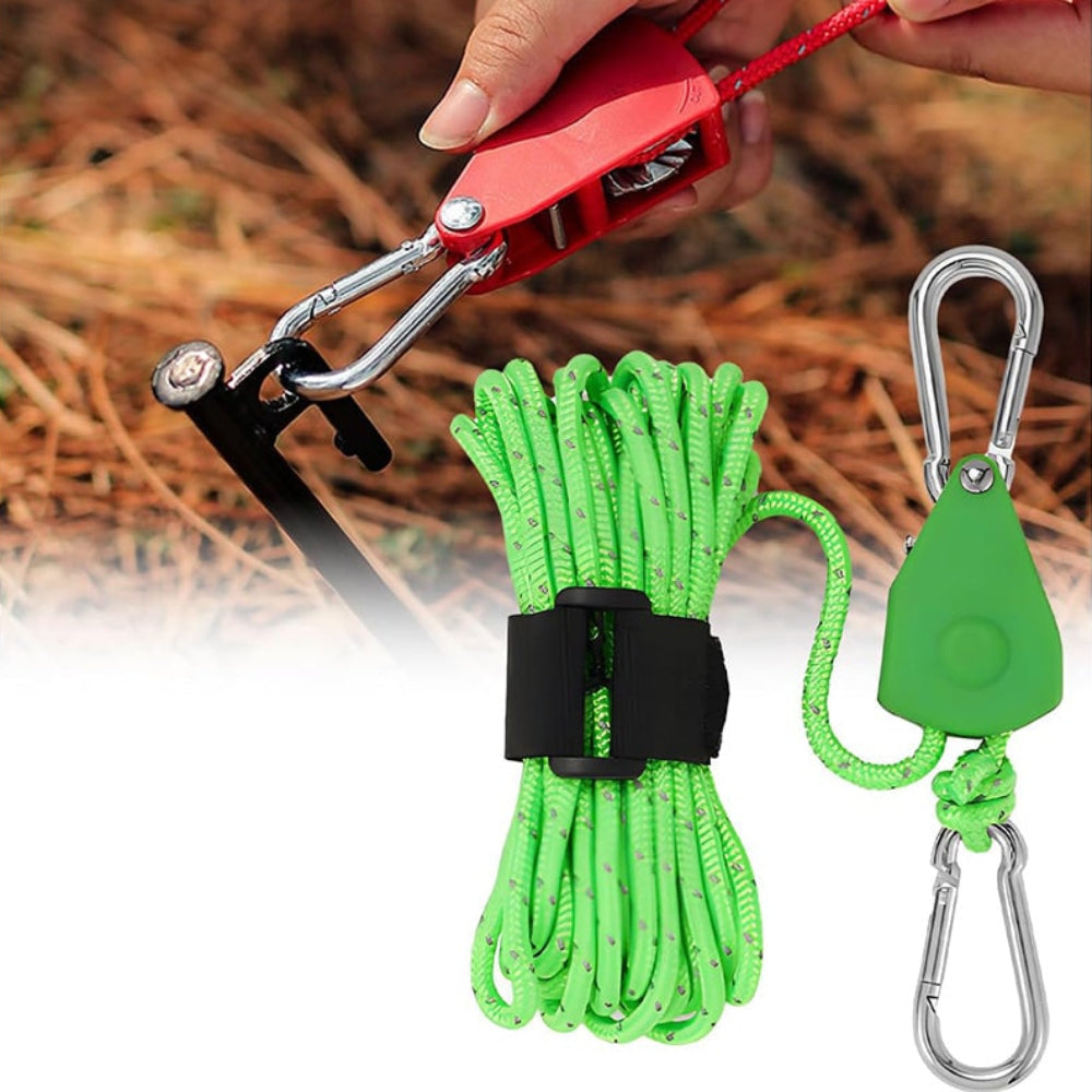 Compact & high-strength camping rope, coiled and ready for effortless outdoor shelter setup.