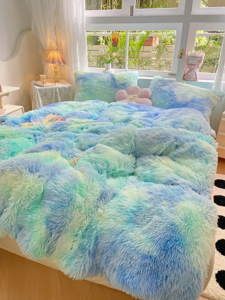 Soft FluffCandy duvet cover, vibrant candy hues and fluffy texture, enhancing home bedroom decor.