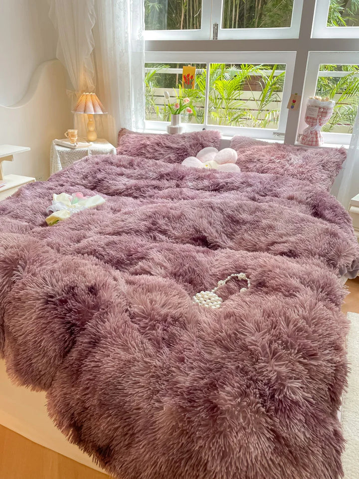 Luxurious plush duvet cover, vibrant candy colors, soft velvet touch for elegant bedroom decor.