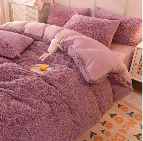 Luxurious FluffCandy duvet cover, soft and plush in vibrant candy colors, cozy bedroom bedding.