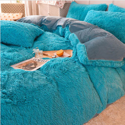 Candy-colored plush duvet, cozy and warm for a comfortable night's sleep, perfect home decor.