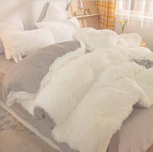 Fluffy candy-colored duvet cover set, luxurious and warm, perfect soft bedding for your home.