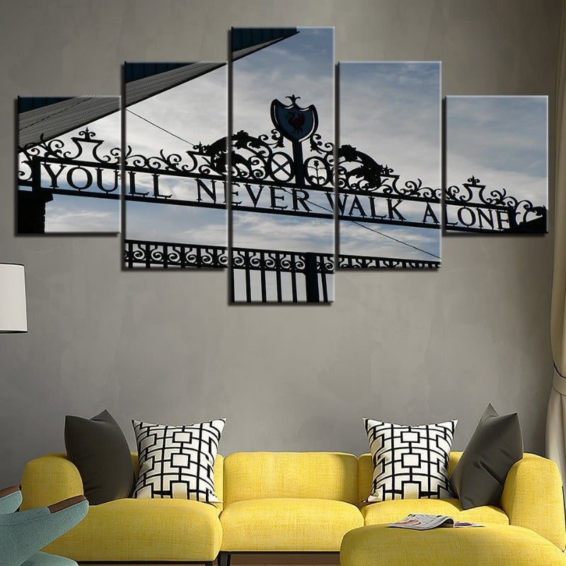 Architectural black & white 5-panel canvas wall art, gallery wrapped, modern multi-panel home decor piece.