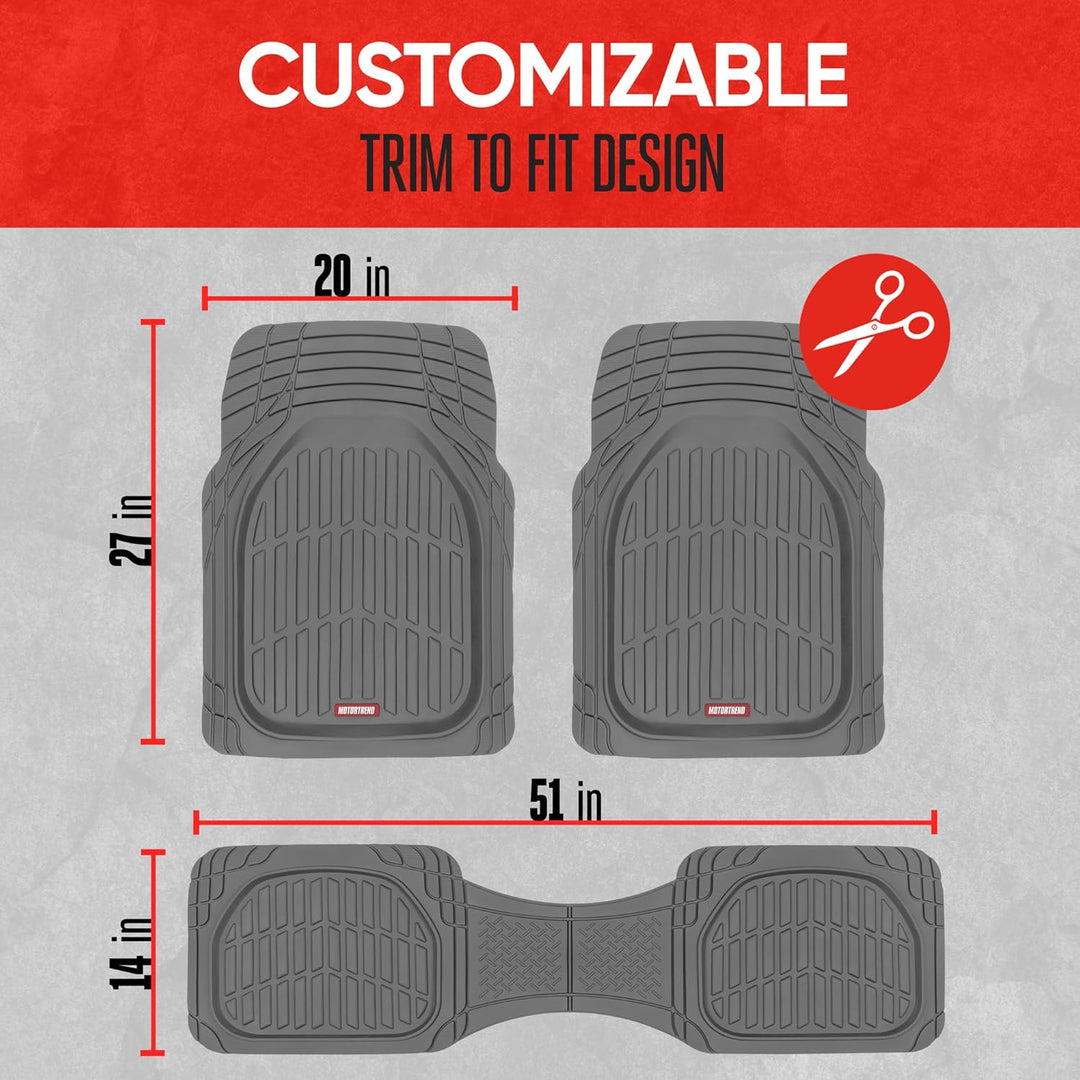 Flexible rubber car mats, all-weather design for optimal vehicle interior protection.
