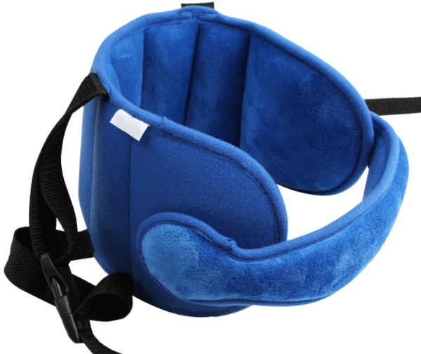 Car accessory: child head support strap to prevent head flopping, ensures neck pillow-like comfort for kids.