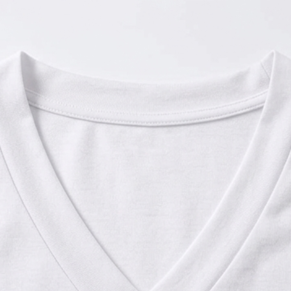 Casual summer style: Female V-neck t-shirt with comfortable short sleeves & rolled cuffs.