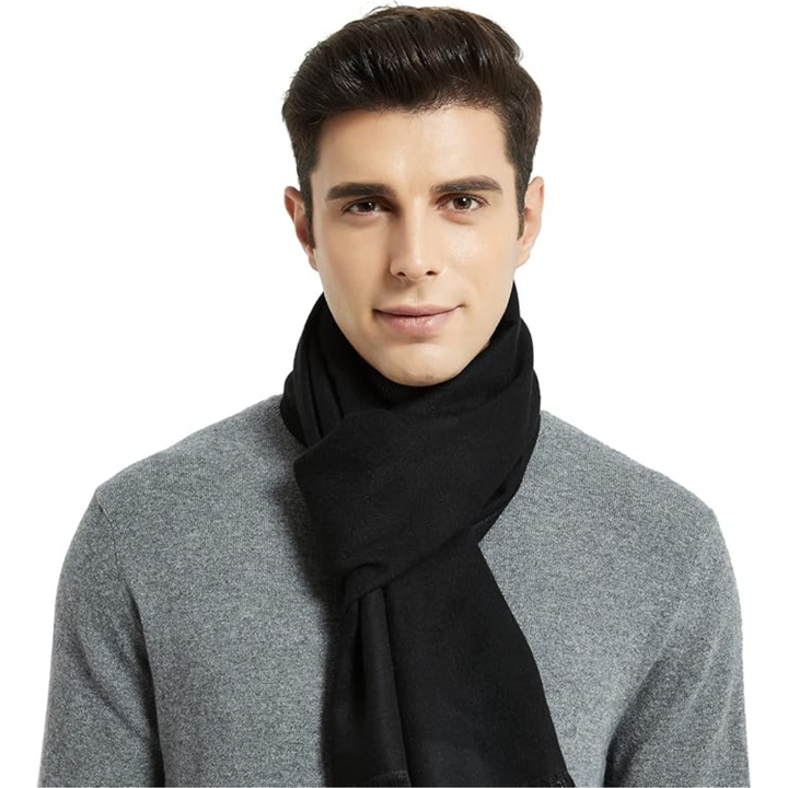 Men's cold weather cashmere scarf, combining supreme softness with luxurious warmth.