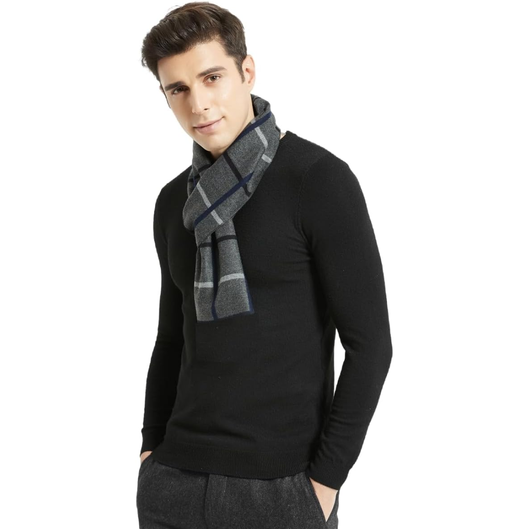 Elegant men's winter fashion scarf, crafted from luxurious, soft cashmere.