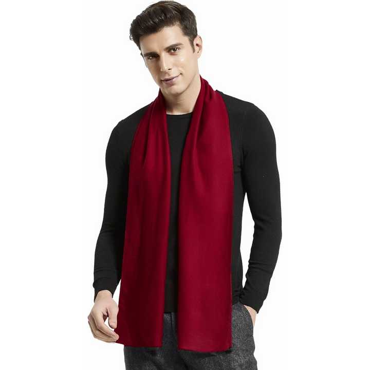 Plush men's cashmere winter scarf, providing ultimate warmth and softness against the cold.