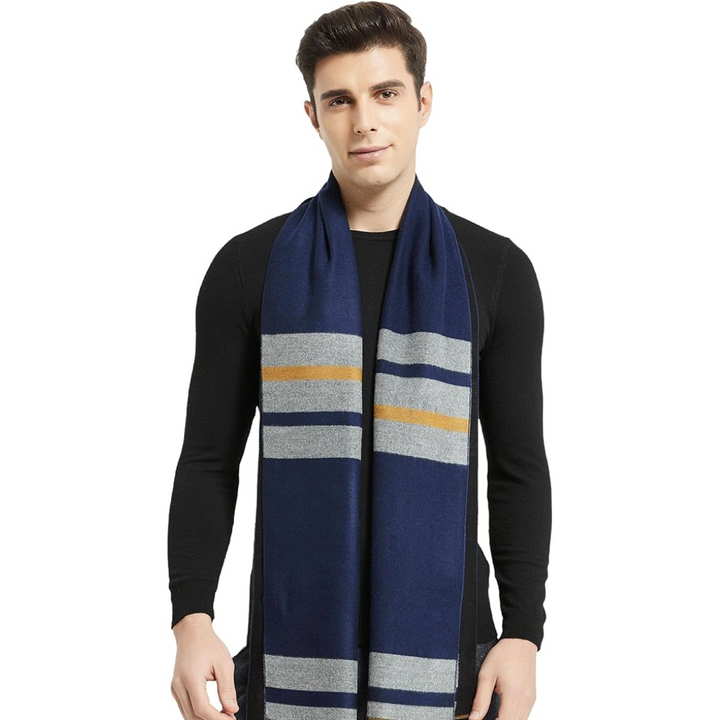Versatile men's cashmere neck warmer, a soft & warm essential for winter adventures.
