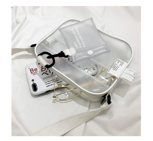 Trendy clear PVC crossbody bag for women, ideal for events, concerts, and stadium entry. Versatile transparent handbag.