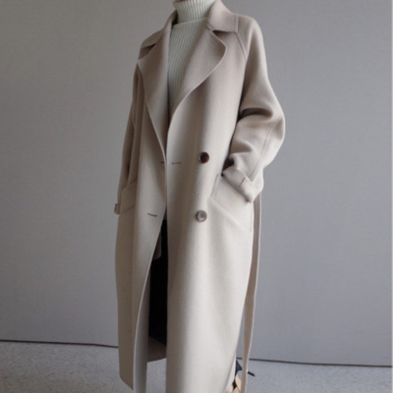 Casual women's wool jacket, a longline layering piece for comfortable fall and winter style.