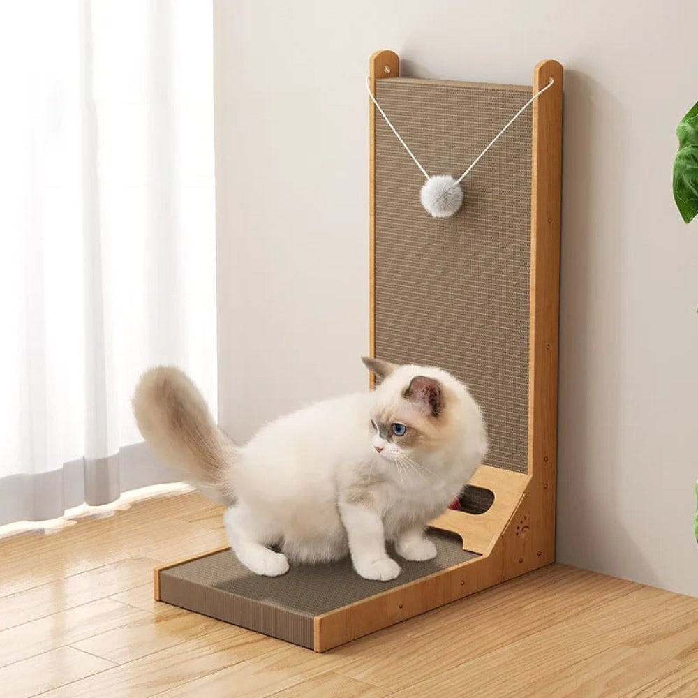 Interactive cat scratching post with durable sisal for healthy claws, protecting furniture from damage.